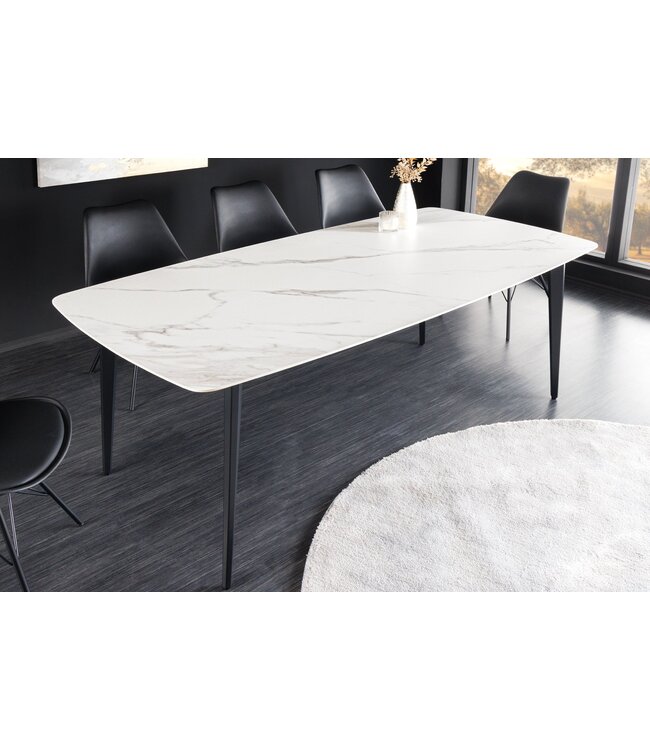 Invicta Interior Eettafel MILANO 180 cm wit marmer keramiek zwart metalen frame - 44766