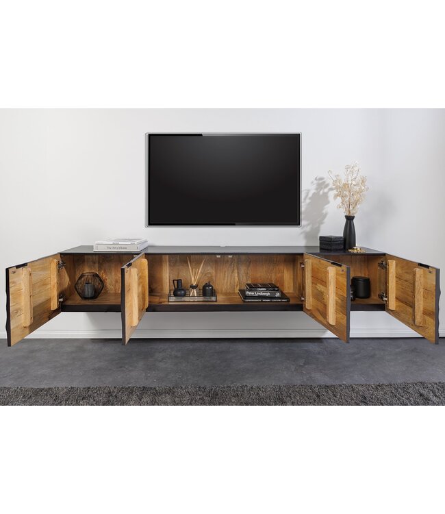 Invicta Interior Solid TV Lowboard SCORPION 200cm Zwart Hangend Mango Hout 3D Design - 44526