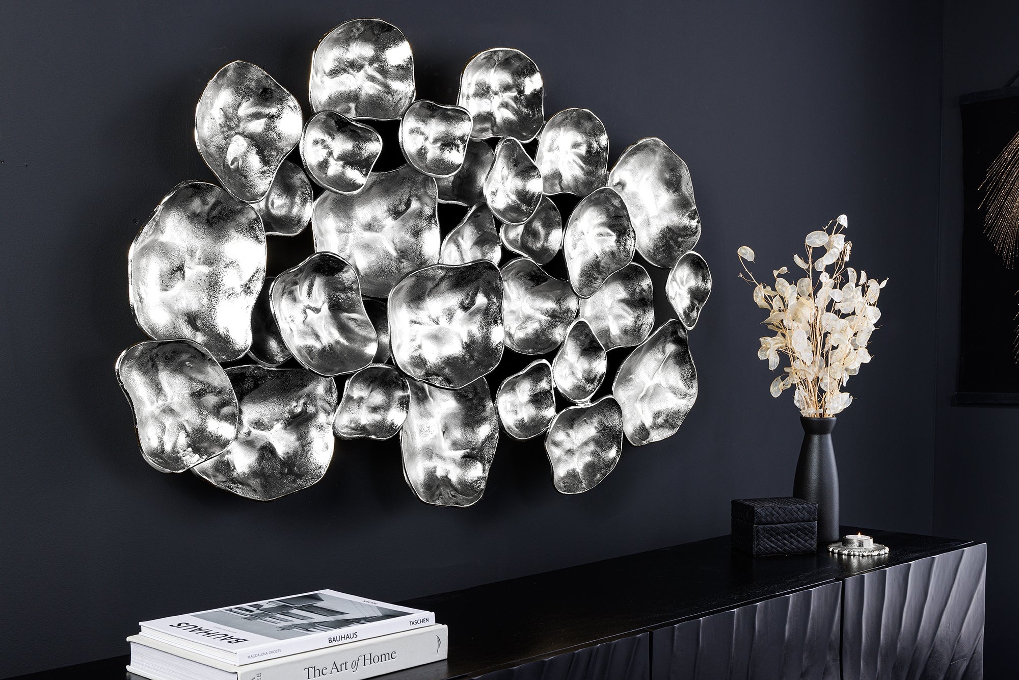 Moderne wanddecoratie VARIATION 105cm zilver metaal handgemaakt - 43822 afbeelding