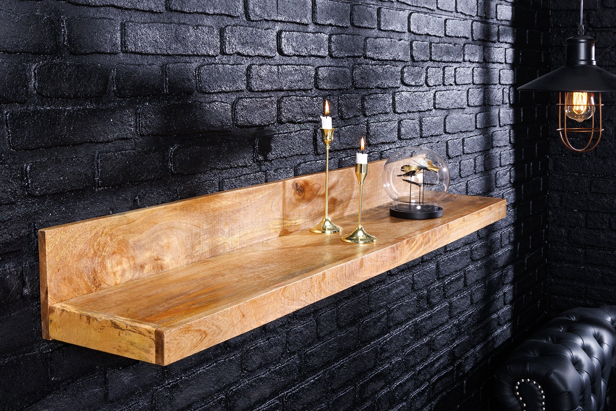 Massieve wandplank MAKASSAR 80cm naturel mangohout handgemaakt - 44741 afbeelding