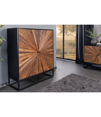 Invicta Interior Massief highboard BARRACUDA 120cm bruin mangohout met teakhouten front zwart metaal - 44989