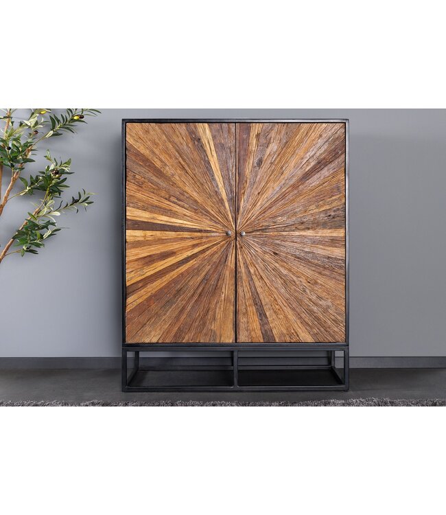 Invicta Interior Massief highboard BARRACUDA 120cm bruin mangohout met teakhouten front zwart metaal - 44989