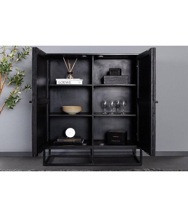 Invicta Interior Massief highboard BARRACUDA 120cm bruin mangohout met teakhouten front zwart metaal - 44989