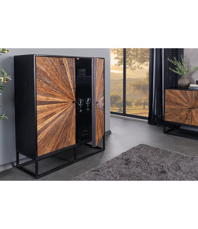 Invicta Interior Massief highboard BARRACUDA 120cm bruin mangohout met teakhouten front zwart metaal - 44989