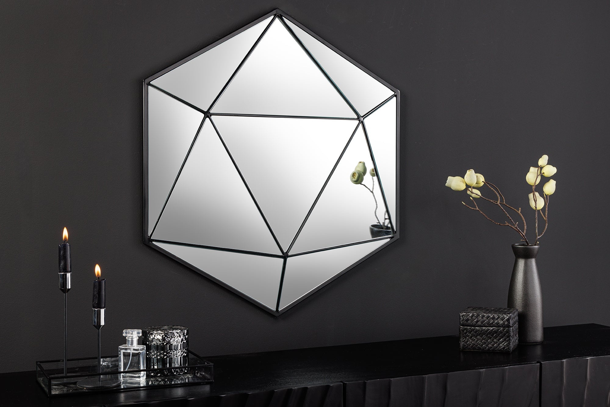 Design spiegel DIAMOND 65cm zwart metaal handgemaakt - 43824 afbeelding