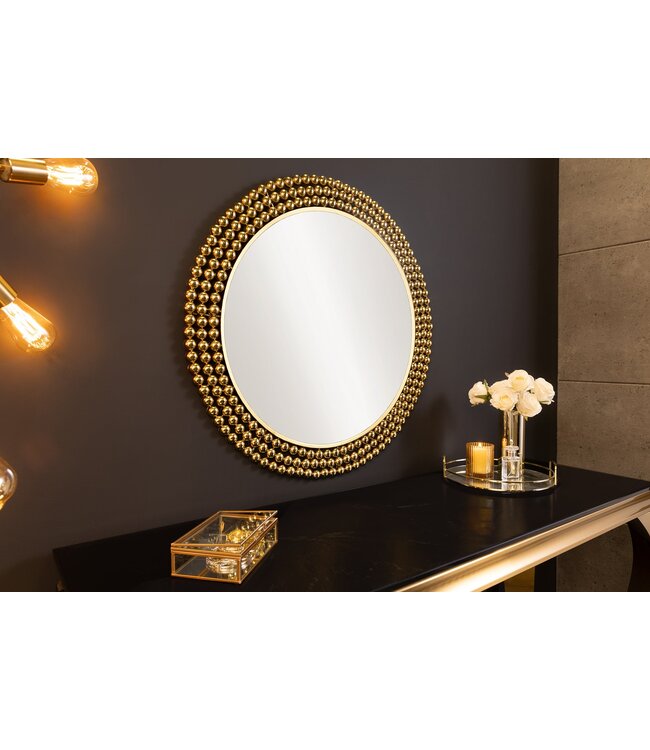 Invicta Interior Ronde wandspiegel PEARLS 75cm goud metaal - 43821