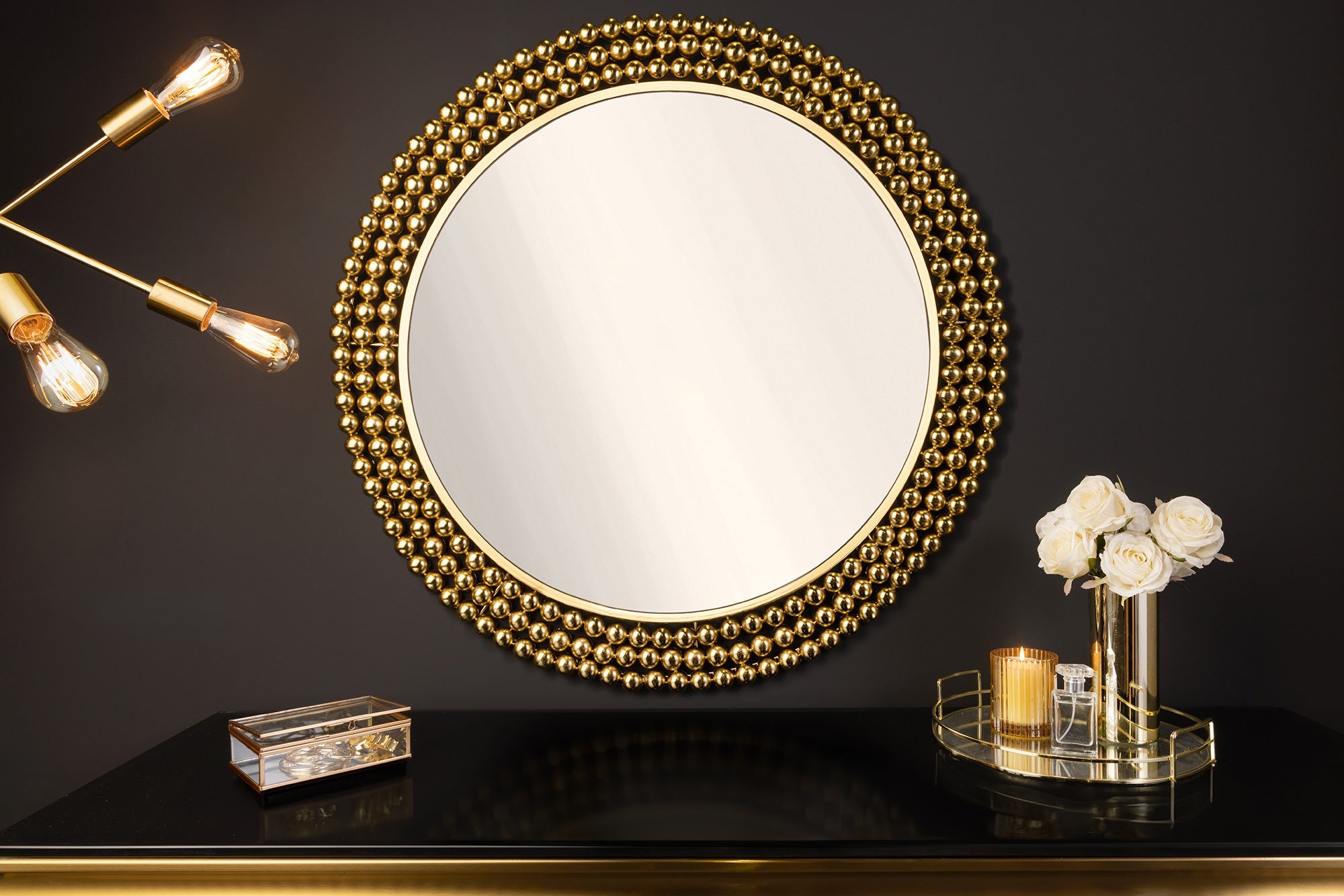 Ronde wandspiegel PEARLS 75cm goud metaal - 43821 afbeelding