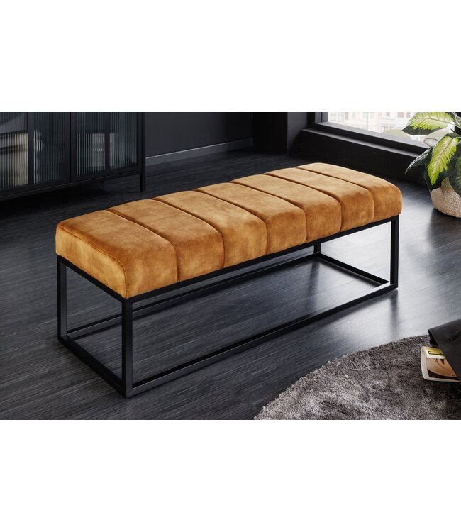Invicta Interior Moderne bank PETIT BEAUTÉ 110cm mosterdgeel fluweel zwart metalen frame - 44617