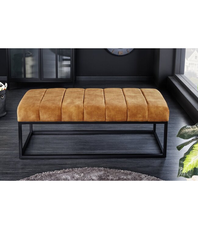 Invicta Interior Moderne bank PETIT BEAUTÉ 110cm mosterdgeel fluweel zwart metalen frame - 44617
