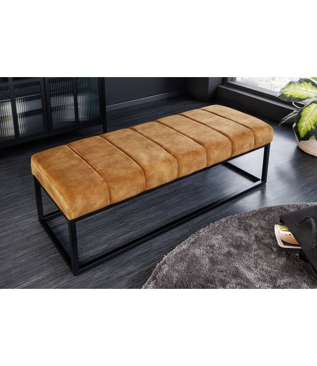 Invicta Interior Moderne bank PETIT BEAUTÉ 110cm mosterdgeel fluweel zwart metalen frame - 44617