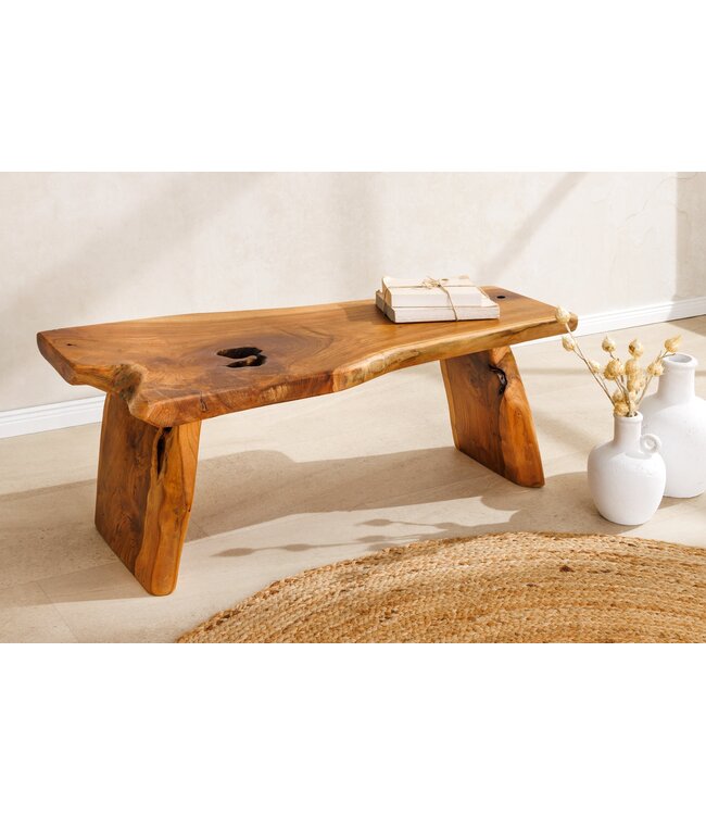 Invicta Interior Massief houten bank ROOT 100cm bruin naturel teakhouten boomstam - 44706