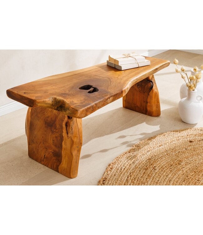 Invicta Interior Massief houten bank ROOT 100cm bruin naturel teakhouten boomstam - 44706