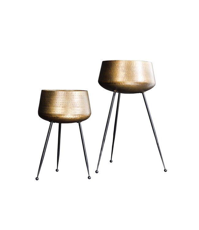 Invicta Interior Set van 2 Bloempot FLOWERS 65cm messing goud zwart gehamerd design - 44860