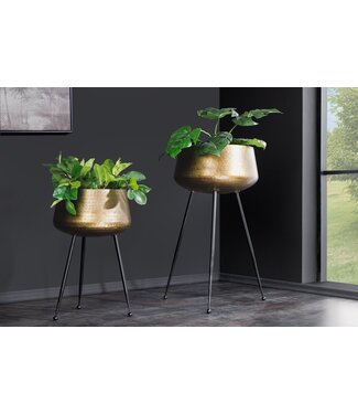 Invicta Interior Set van 2 Bloempot FLOWERS 65cm messing goud zwart gehamerd design - 44860