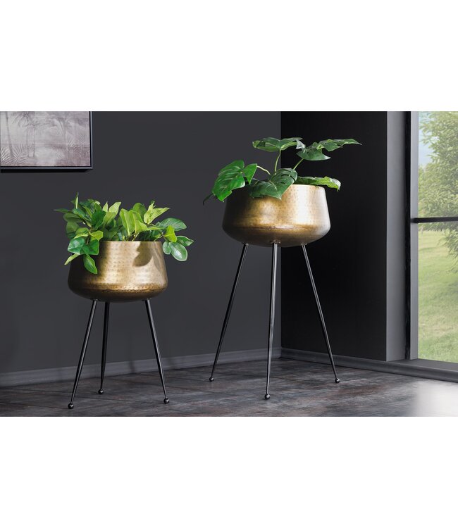 Invicta Interior Set van 2 Bloempot FLOWERS 65cm messing goud zwart gehamerd design - 44860