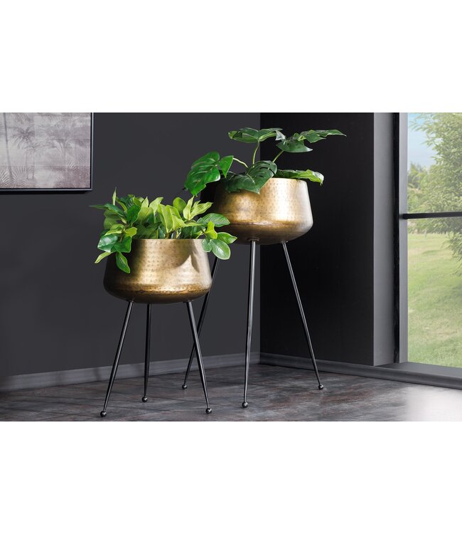 Invicta Interior Set van 2 Bloempot FLOWERS 65cm messing goud zwart gehamerd design - 44860