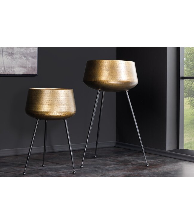 Invicta Interior Set van 2 Bloempot FLOWERS 65cm messing goud zwart gehamerd design - 44860