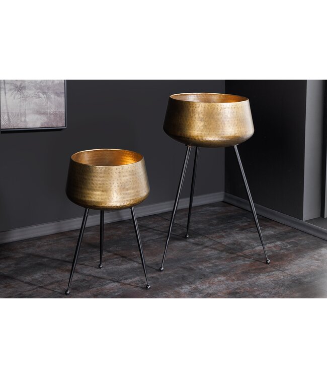 Invicta Interior Set van 2 Bloempot FLOWERS 65cm messing goud zwart gehamerd design - 44860