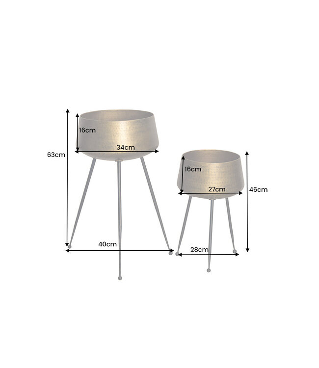 Invicta Interior Set van 2 Bloempot FLOWERS 65cm messing goud zwart gehamerd design - 44860
