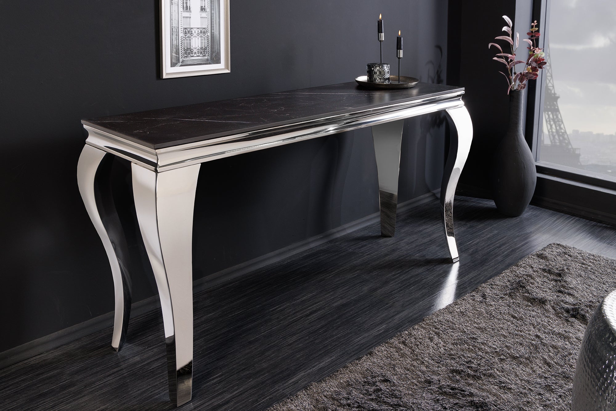 Design Console Tafel MODERN BAROK 140cm zwart antraciet chroom keramiek marmer - 44367 afbeelding