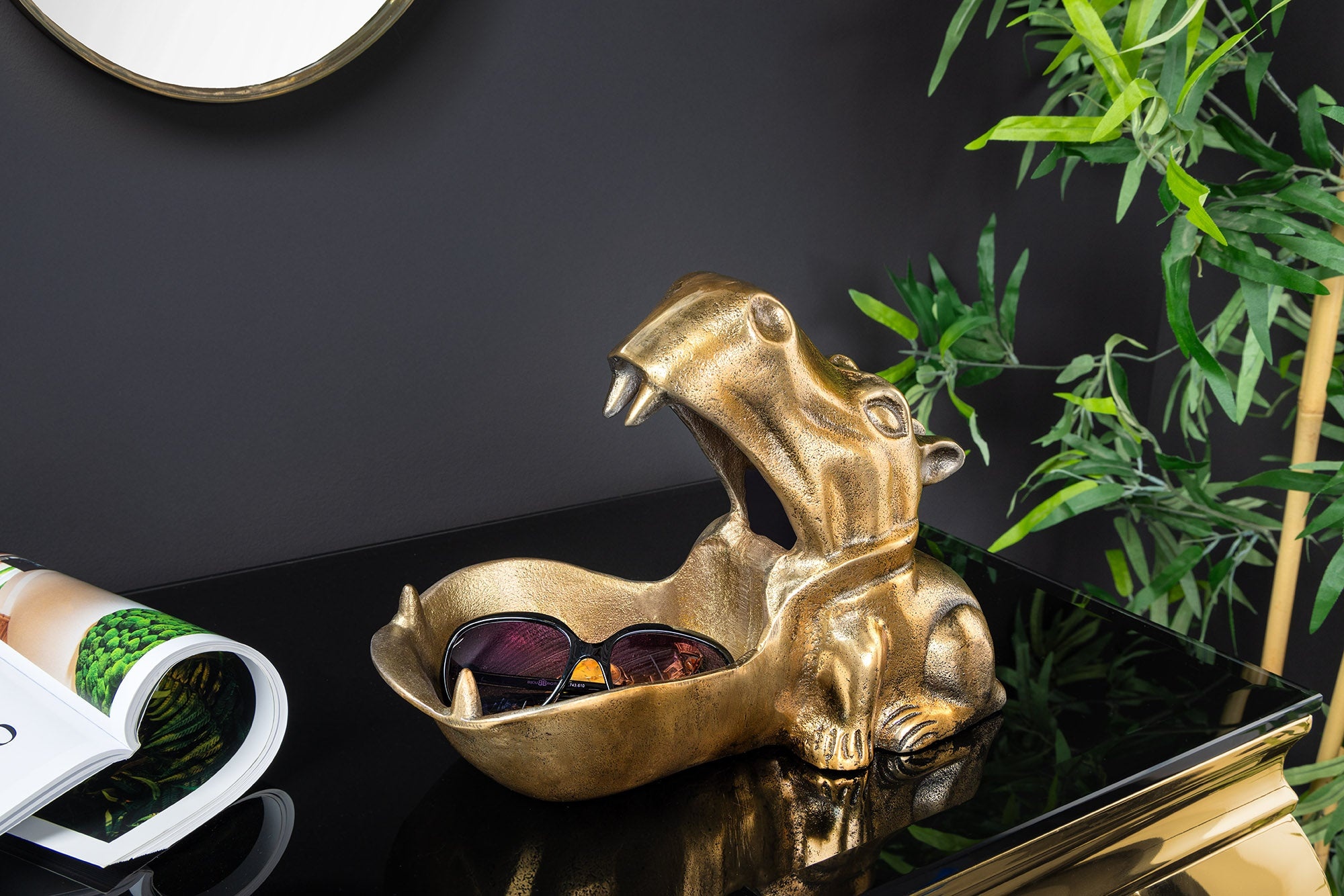 Handgemaakte Decoratieve Schaal HIPPO 30cm messing goud metaal aluminium - 44883 afbeelding