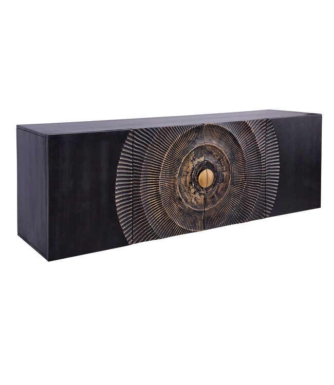 Invicta Interior Hangend dressoir GOLDEN SUNSET 180cm zwart met 3D houtsnijwerk goud massief mango hout handgemaakt - 44525