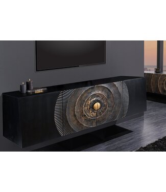 Invicta Interior Hangend dressoir GOLDEN SUNSET 180cm zwart met 3D houtsnijwerk goud massief mango hout handgemaakt - 44525