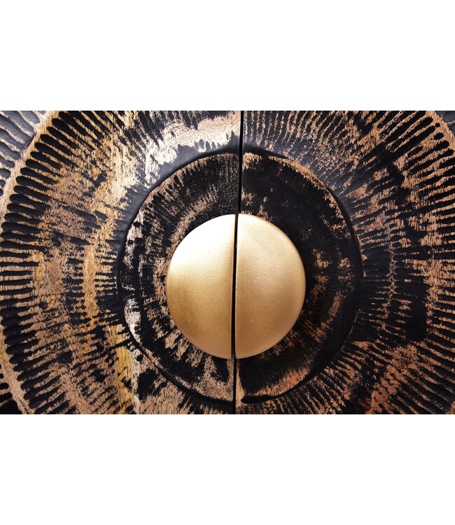 Invicta Interior Hangend dressoir GOLDEN SUNSET 180cm zwart met 3D houtsnijwerk goud massief mango hout handgemaakt - 44525