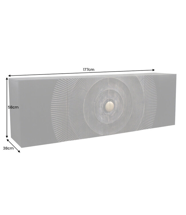 Invicta Interior Hangend dressoir GOLDEN SUNSET 180cm zwart met 3D houtsnijwerk goud massief mango hout handgemaakt - 44525