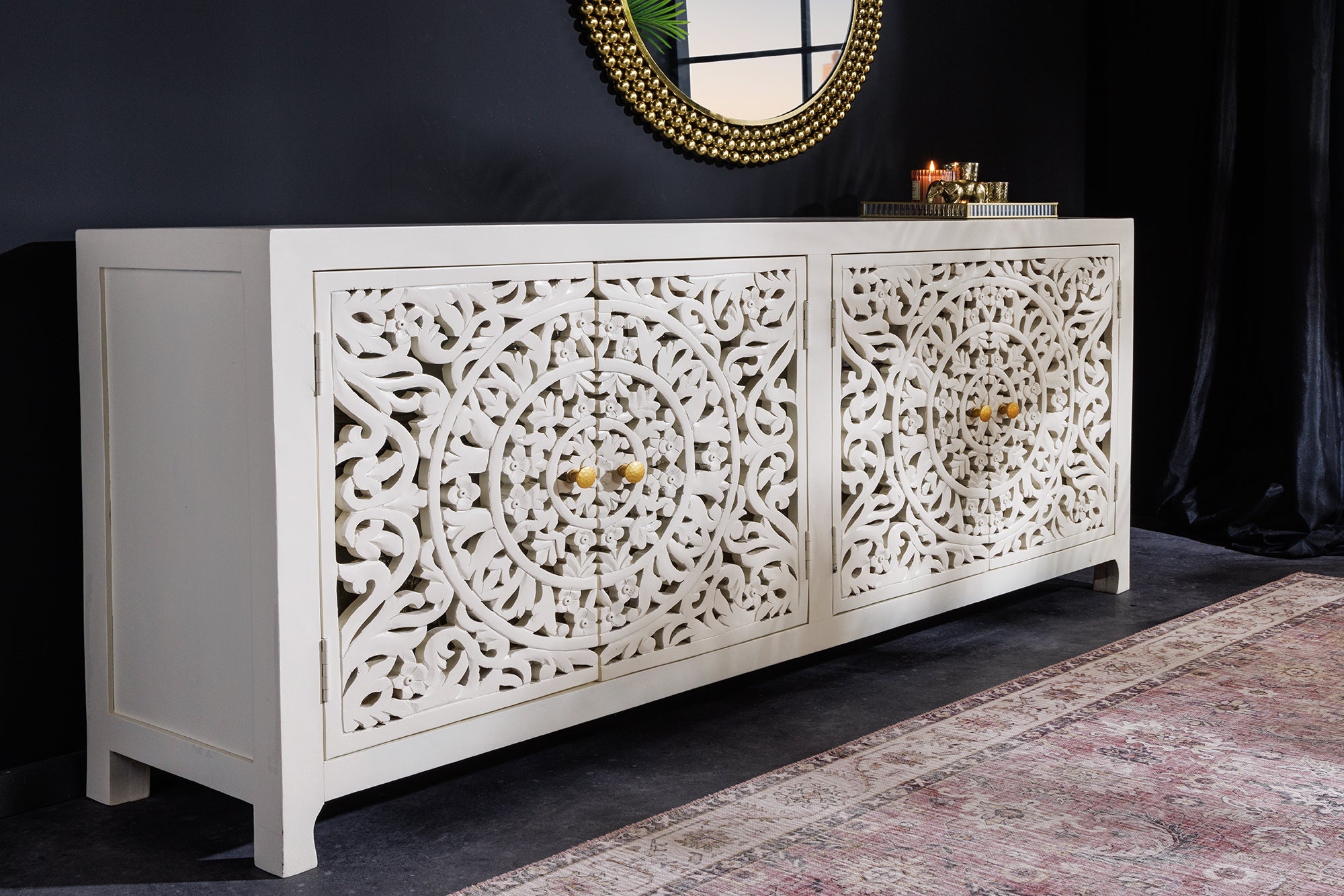 Massief dressoir MARRAKECH 170cm wit mangohout met decoratie handgemaakt - 43852 afbeelding