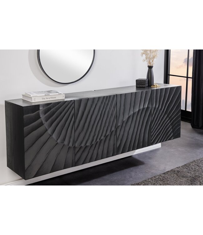 Invicta Interior Massief dressoir SCORPION 180cm zwart hangend mangohout 3D design - 44524