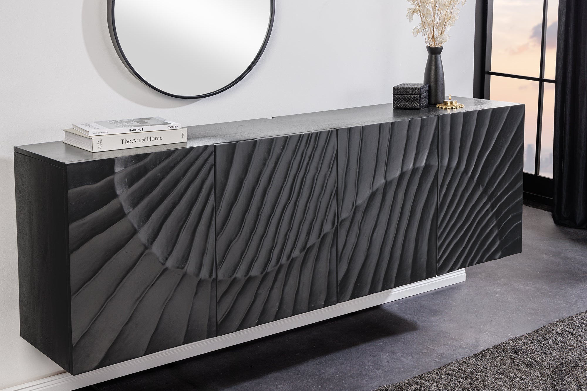 Massief dressoir SCORPION 180cm zwart hangend mangohout 3D design - 44524 afbeelding