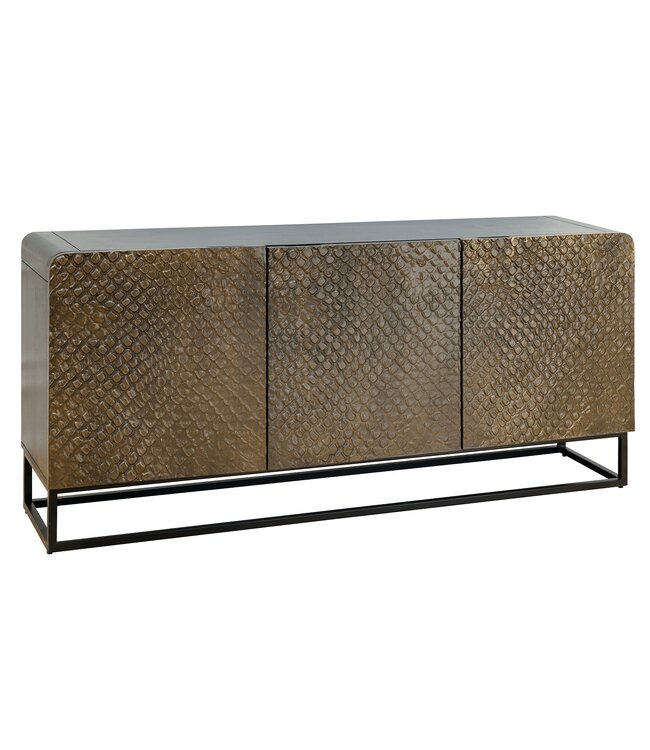 Invicta Interior Massief dressoir SNAKE 160cm bruin mangohout met 3D houtsnijwerk zwart slangendessin - 44656