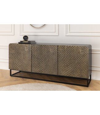 Invicta Interior Massief dressoir SNAKE 160cm bruin mangohout met 3D houtsnijwerk zwart slangendessin - 44656