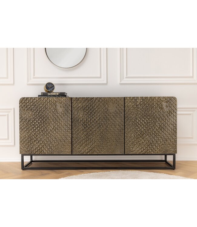 Invicta Interior Massief dressoir SNAKE 160cm bruin mangohout met 3D houtsnijwerk zwart slangendessin - 44656