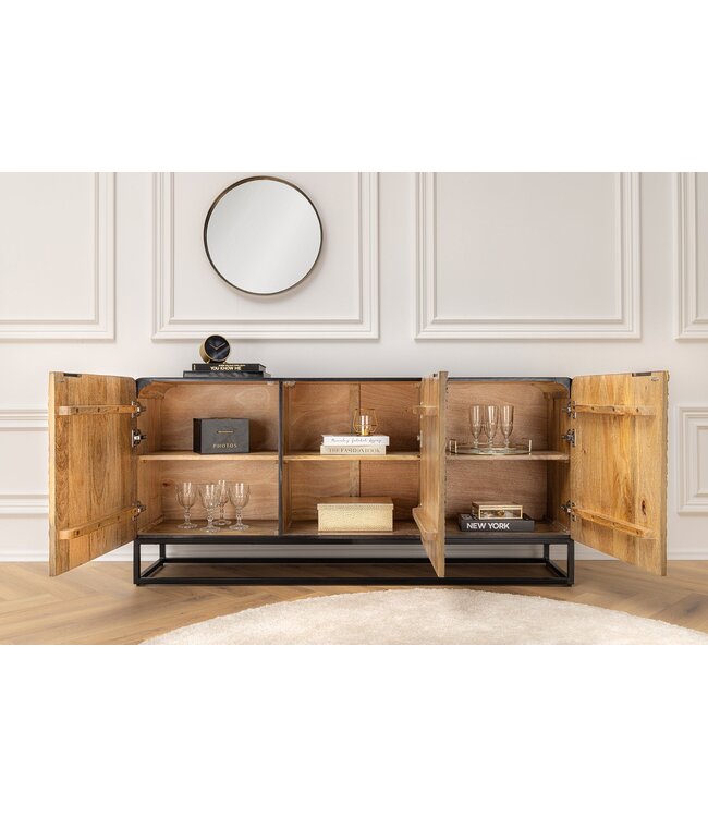 Invicta Interior Massief dressoir SNAKE 160cm bruin mangohout met 3D houtsnijwerk zwart slangendessin - 44656