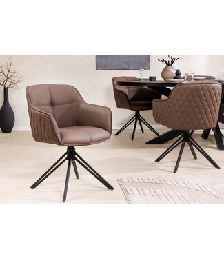 Invicta Interior Draaibare Design Stoel EUPHORIA Bruin Echt Leer Zwart Metalen Frame met Armleuning - 45861