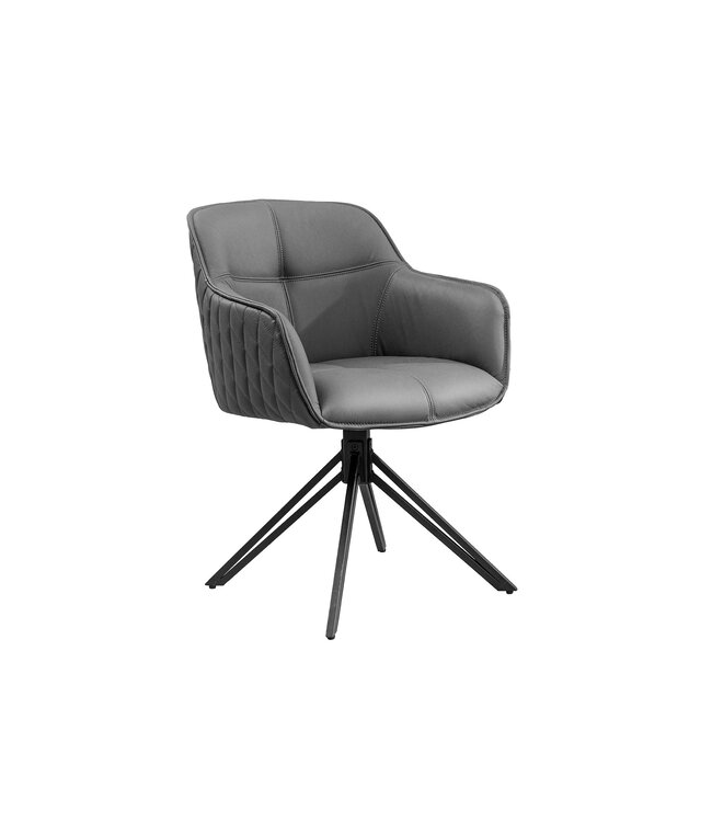 Invicta Interior Draaibare designstoel EUPHORIA Grijs echt leer zwart metalen frame met armleuning - 45860