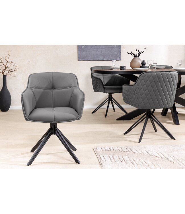 Invicta Interior Draaibare designstoel EUPHORIA Grijs echt leer zwart metalen frame met armleuning - 45860