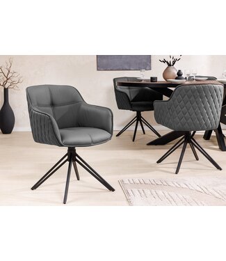 Invicta Interior Draaibare designstoel EUPHORIA Grijs echt leer zwart metalen frame met armleuning - 45860