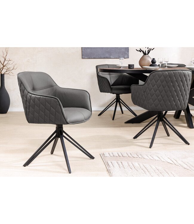 Invicta Interior Draaibare designstoel EUPHORIA Grijs echt leer zwart metalen frame met armleuning - 45860