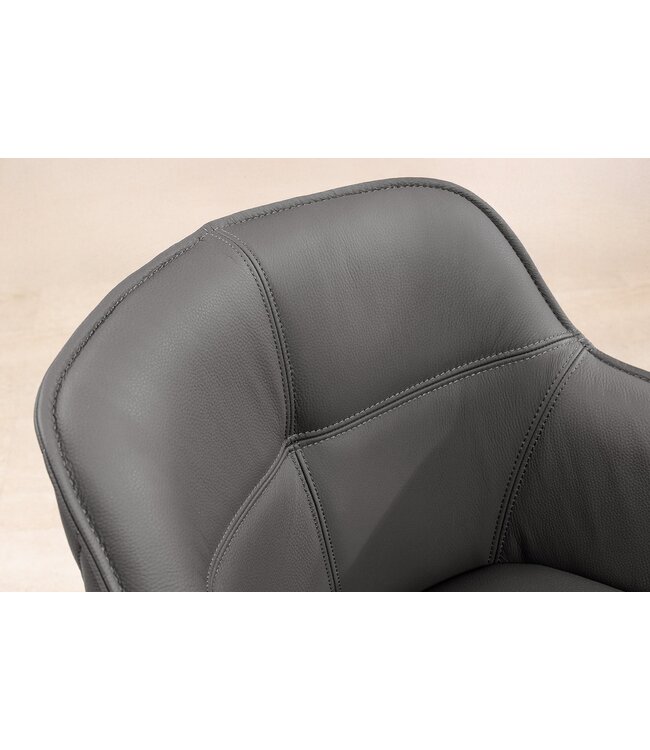 Invicta Interior Draaibare designstoel EUPHORIA Grijs echt leer zwart metalen frame met armleuning - 45860