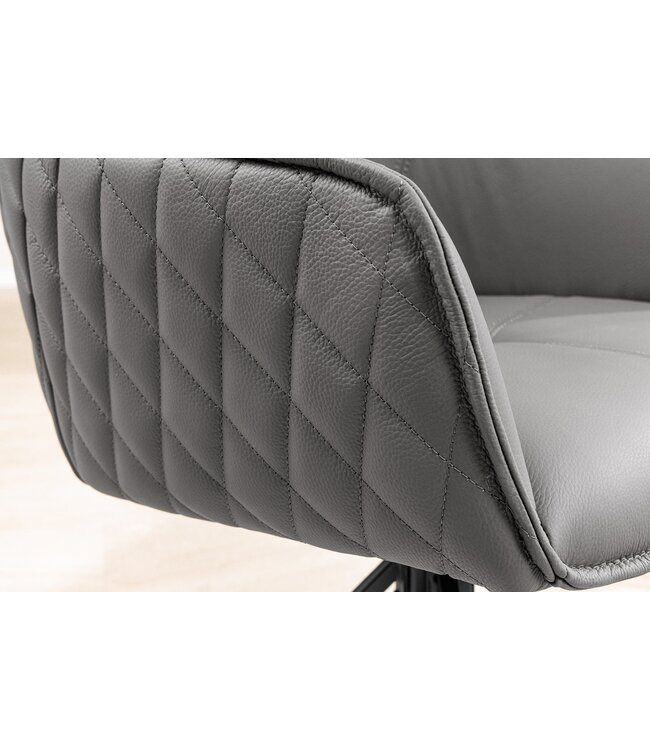 Invicta Interior Draaibare designstoel EUPHORIA Grijs echt leer zwart metalen frame met armleuning - 45860