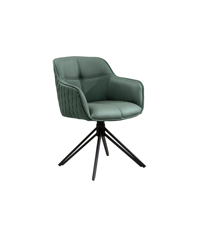 Invicta Interior Draaibare Design Stoel EUPHORIA Groen Echt Leer Zwart Metalen Frame met Armleuning - 45863