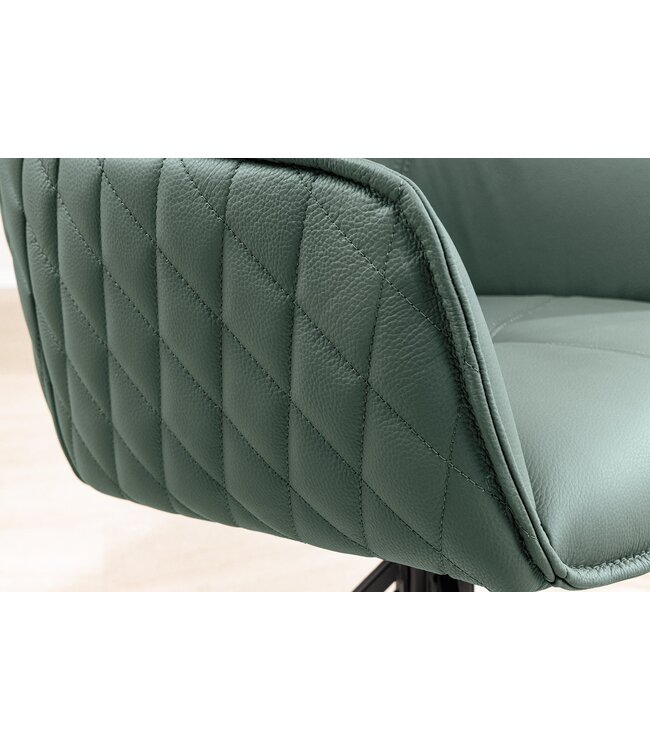 Invicta Interior Draaibare Design Stoel EUPHORIA Groen Echt Leer Zwart Metalen Frame met Armleuning - 45863