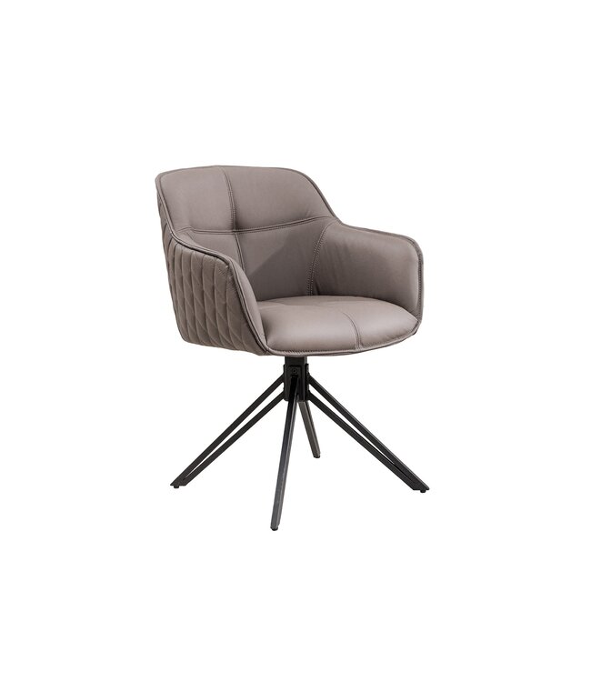 Invicta Interior Draaibare Design Stoel EUPHORIA taupe Echt Lederen Zwart Metalen Frame met Armleuning - 45862