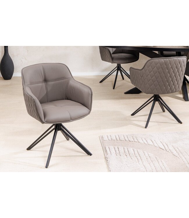 Invicta Interior Draaibare Design Stoel EUPHORIA taupe Echt Lederen Zwart Metalen Frame met Armleuning - 45862