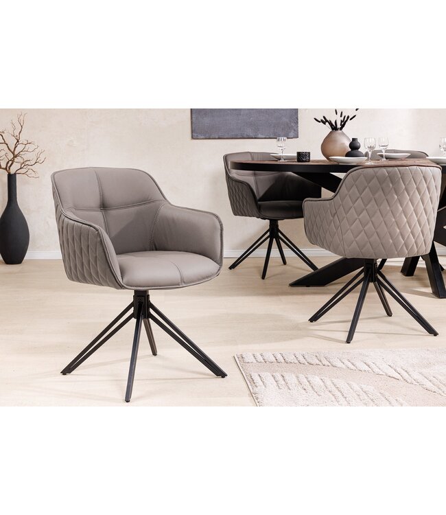 Invicta Interior Draaibare Design Stoel EUPHORIA taupe Echt Lederen Zwart Metalen Frame met Armleuning - 45862