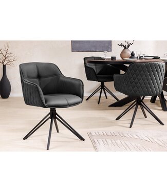 Invicta Interior Draaibare designstoel EUPHORIA Zwart echt lederen metalen frame met armleuning - 45859