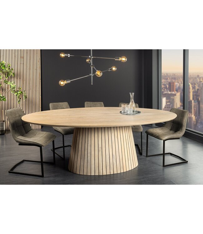Invicta Interior Ovale eettafel ART DECO 220 cm wit witgekalkt massief mangohout met zuilvoet - 44563